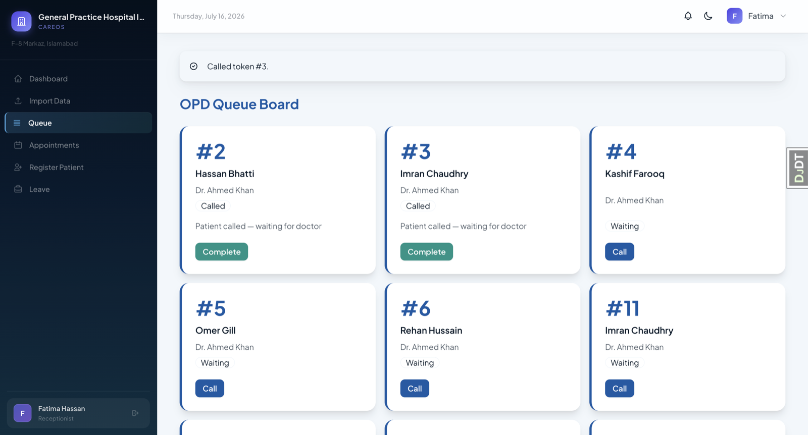 OPD and token queue screenshot