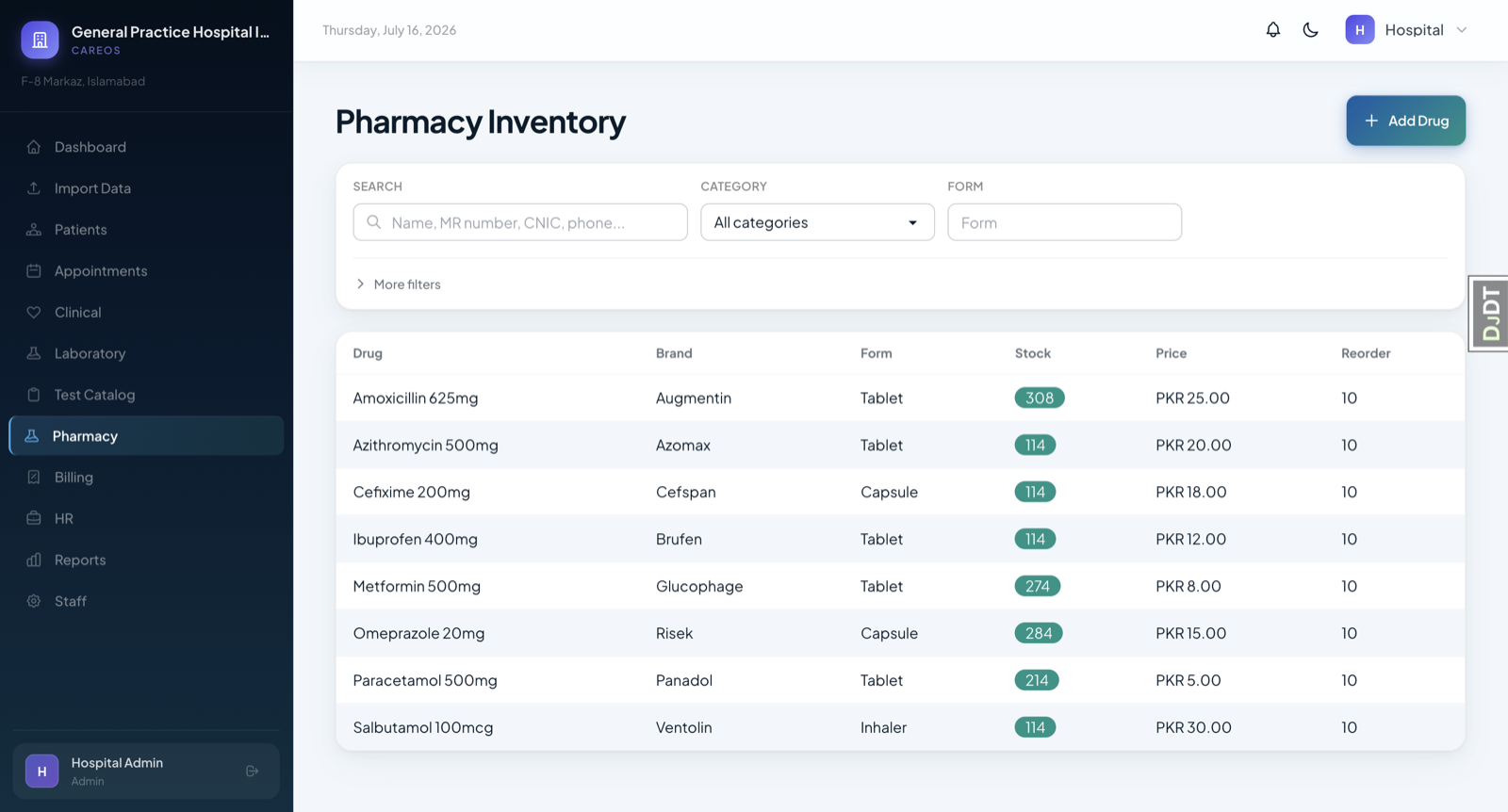 Pharmacy and inventory screenshot
